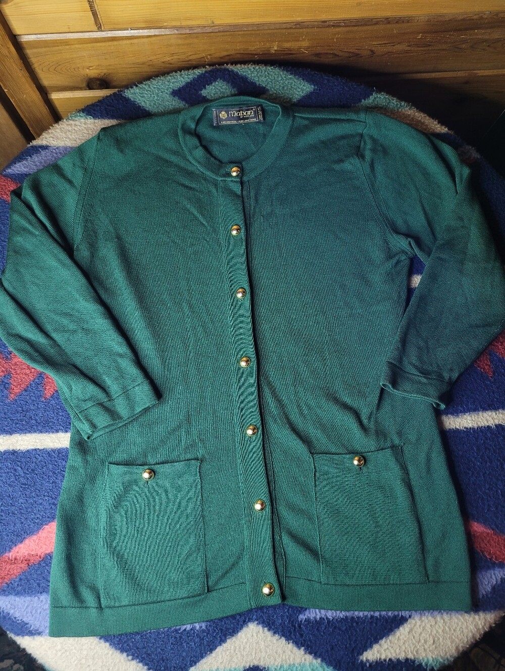 Vtg Maban of Scotland Wool Sweater Womens Medium Green Button Up Pockets
